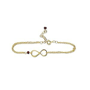 Rebecca Anne Handmade Gold Birthstone Infinity Charm Bracelet - Garnet, Gold Fill, Vermeil - Handmade January Birthday Gift for Her