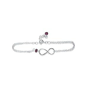 Rebecca Anne Handmade Silver Birthstone Infinity Charm Bracelet - Pink Tourmaline, Sterling Silver - Handmade October Birthday Gift for Her