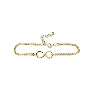 Rebecca Anne Handmade Gold Birthstone Infinity Charm Bracelet - Peridot, Gold Fill, Vermeil - Handmade August Birthday Gift for Her