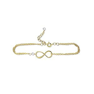 Rebecca Anne Handmade Gold Birthstone Infinity Charm Bracelet - Quartz, Gold Fill, Vermeil - Handmade April Birthday Gift for Her