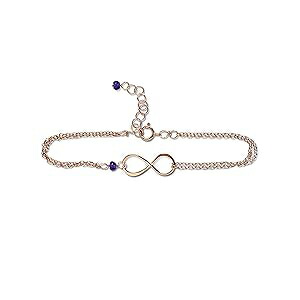 Rebecca Anne Handmade Rose Gold Birthstone Infinity Charm Bracelet - Amethyst, Gold Fill, Vermeil - Handmade February Birthday Gift for Her