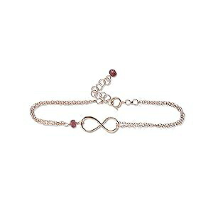 Rose Gold Birthstone Infinity Charm Bracelet - Pink Tourmaline, Gold Fill, Vermeil - Handmade October Birthday Gift for Her Rebecca Anne Handmade Rose Gold Birthstone Infinity Charm Bracelet - Pink Tourmaline, Gold Fill