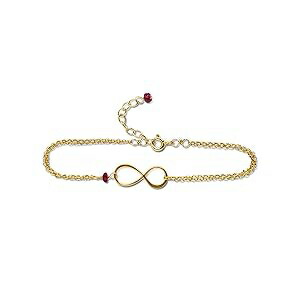 Rebecca Anne Handmade Gold Birthstone Infinity Charm Bracelet - Ruby, Gold Fill, Vermeil - Handmade July Birthday Gift for Her