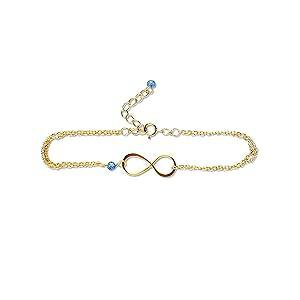 Rebecca Anne Handmade Gold Birthstone Infinity Charm Bracelet - Blue Topaz, Gold Fill, Vermeil - Handmade December Birthday Gift for Her