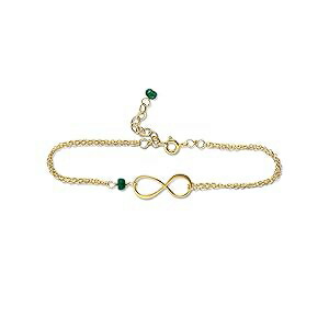 Rebecca Anne Handmade Gold Birthstone Infinity Charm Bracelet - Emerald, Gold Fill, Vermeil - Handmade May Birthday Gift for Her