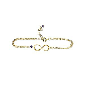 Rebecca Anne Handmade Gold Birthstone Infinity Charm Bracelet - Amethyst, Gold Fill, Vermeil - Handmade February Birthday Gift for Her