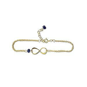 Rebecca Anne Handmade Gold Birthstone Infinity Charm Bracelet - Sapphire, Gold Fill, Vermeil - Handmade September Birthday Present for Women