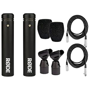 Rode M5-MP コンパクト 1/2 インチ カーディオイド コンデンサー マイクのマッチド ペア、RM5 マイク クリップ 2 個、WS5 フロントガラス 2 個、および 20 フィート XLR ケーブル (2 本) 付き Rode M5-MP Matched Pair of Compact 1/2\