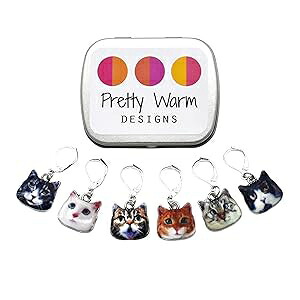 Cute Cats Locking Clip Crochet Knitting Removable Stitch Markers with Storage Case / Handmade by Pretty Warm Designs / Metal Enamel Charm Set Unique Fun Gift for Christmas Pattern Helper Accessories