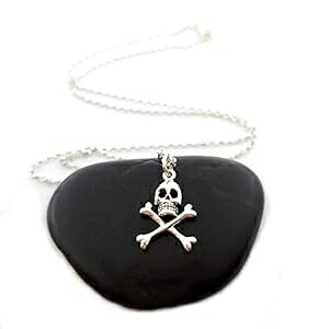 ドクロとクロスボーンの首飾り - スターリングしろがね色 宝飾品 CY Design Studio Skull and Crossbones Necklace - Sterling Silver Jewelry