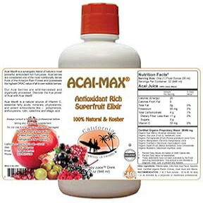 Acai Max - CAOH のオーガニック アサイー ジュース ブレンド (2 ～ 32 オンスのボトル) CALIFORNIA ACADEMY OF HEALTH Acai Max - Organic Acai Juice Blend from CAOH (2-32 oz Bottles)