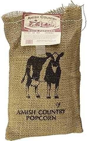Amish Country Popcorn | 2 lbs Burlap Bag | Medium White Popcorn Kernels | Old Fashioned, Non-GMO and Gluten Free