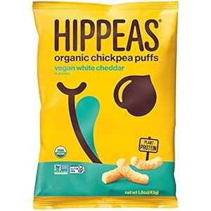 HIPPEAS オーガニックひよこ豆パフ + ビーガン ホワイトチェダー 1.5オンス、12カウント ビーガン、グルテンフリー、カリカリ、プロテインスナック HIPPEAS Organic Chickpea Puffs + Vegan White Cheddar 1.5 Ounce, 12 Count Vegan, Gluten-Free,