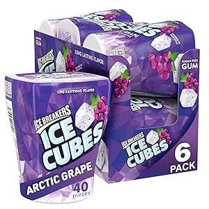 40 Count (Pack of 6), Arctic Grape, ICE BREAKERS Ice Cubes Arctic Grape Sugar Free Chewing Gum Bottles, 3.24 oz (6 Count, 40 Pieces)画像