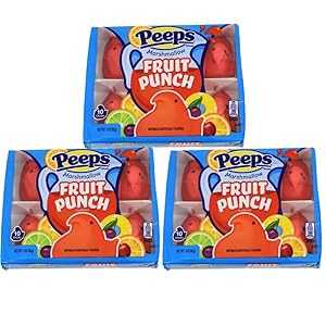 Peeps フルーツポンチ風味のマシュマロ – イースターキャンディレッドひよこ、あらゆるイースターバスケットやエッグハントに最適、10 個パック (3 個パック) Peeps Fruit Punch Flavored Marshmallow Easter Candy Red Chicks, Perfect For Every Ea画像
