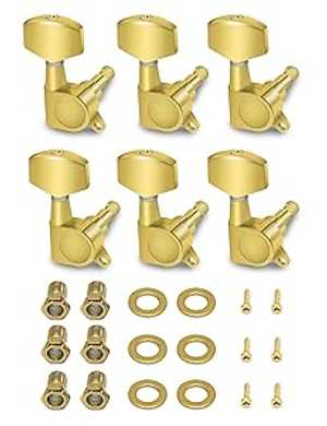 Metallor Sealed String Tuning Pegs Tuning Keys Machines Heads Tuners 6 In Line Right Handed Electric Guitar Acoustic Guitar Parts Replacement. (Gold)