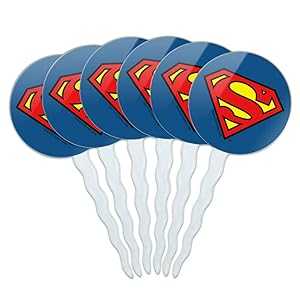 GRAPHICS & MORE Superman Classic S Shield Logo Cupcake Picks Toppers Decoration Set of 6画像