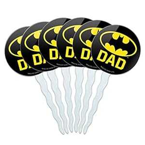 グラフィックなど バットマン バットダッド シールド ロゴ カップケーキピック トッパー デコレーション 6個セット GRAPHICS & MORE Batman Bat Dad Shield Logo Cupcake Picks Toppers Decoration Set of 6画像