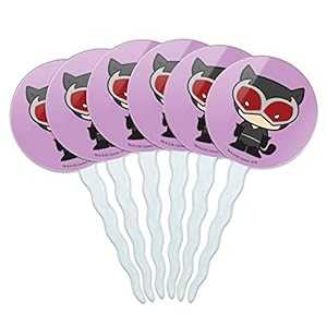 グラフィックなど バットマン キャットウーマン かわいいちびキャラクター カップケーキピック トッパー デコレーション 6個セット GRAPHICS & MORE Batman Catwoman Cute Chibi Character Cupcake Picks Toppers Decoration Set of 6画像