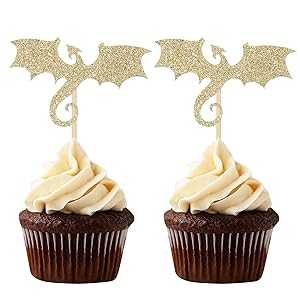 ゴールド ドラゴン カップケーキ トッパー ファンタジーテーマ パーティー デコレーション - 24 個セット LightAParty Gold Dragon Cupcake Toppers Fantasy Theme Party Decorations - Set of 24画像