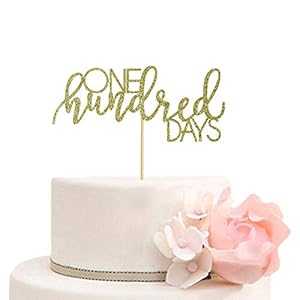 One Hundred Days ケーキトッパー – ハッピー 100 日ケーキデコレーション – 100 日赤ちゃんの誕生日パーティーデコレーション用品 – ゴールドグリッター XIUHUBA One Hundred Days Cake Topper - Happy 100 Days Cake Decors - 100 Days Bab画像