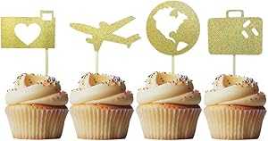 Airplane Traveling Case Earth, Morndew 24 PCS Airplane Heart Traveling Case Earth Cupcake Toppers for World Travel Themed Party Baby Shower Birthday Party Wedding Party Decorations画像
