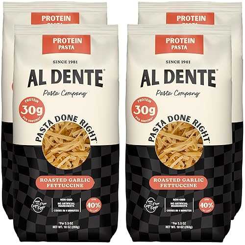 Al Dente Protein Pasta Roasted Garlic Fettuccine 30g High Protein インチ 3.5薬局衡オンス Serving, Lower Carb. Cage-Free Eggs \u0026 Semolina. (Previously Carba-Nada, Packaging May Vary) - 10薬局衡オンス Bags (Pack of 4)
