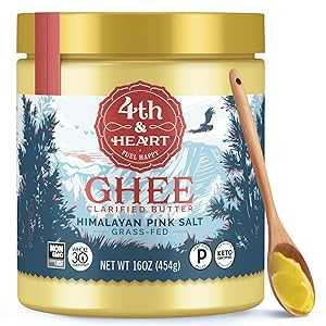 1 Pound (Pack of 1), 4th & Heart Himalayan Pink Salt Grass-Fed Ghee, 16 Ounce, Keto Pasture Raised, Non-GMO, Lactose and Casein Free, Certified Paleo画像