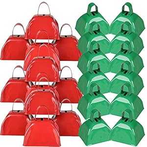 24 Cow Bell Noise Makers - 12 Red and 12 Green Cowbells for Sporting Events, Christmas Holiday Parties - 3\