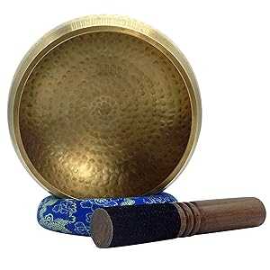 2.2 Pounds Large 5.90 Inches Meditation Grade Professional Quality Hand Hammered Tibetan Singing Bowl Set Yoga Sound Bowl Made with Seven Metals for Healing and Relaxation Dharma 2.2 Pounds Large 5.90 Inches Meditation Gra