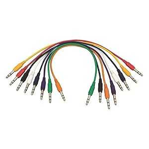 OnStage Hot Wires Straight 1/4'' TRS Patch Cables, Assorted, 17'' (8 Pack)