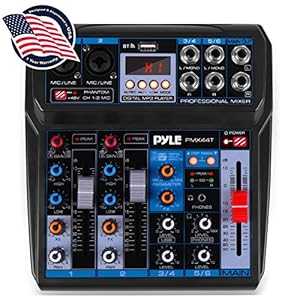 プロフェッショナルワイヤレス DJ オーディオミキサー - 6 チャンネル Bluetooth 互換 DJ コントローラーサウンドミキサー、DSP エフェクト付き、USB オーディオインターフェイス、デュアル RCA 入力、XLR/1/4 マイク入力、ヘッドフォンジャックパイル PMX44T