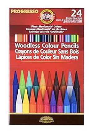 Koh-I-Noor Progresso Woodless 色鉛筆 24 本書き割り、色鉛筆詰め合わせ (FA8758.24) Koh-I-Noor Progresso Woodless Colored 24-Pencil Set, Assorted Colored Pencils (FA8758.24)