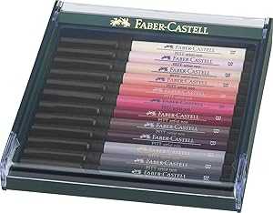 Faber-Castell Art \u0026 Graphic Pitt Artist Pen Brush India Ink Pen, Portrait, Set Of 12, For Art, Craft, Drawing, Sketching, Home, School, University, Colouring