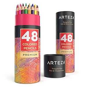 ARTEZA 色鉛筆セット、48色、色の名前付き、三角形、削り済み、柔らかいワックスベースの芯、鮮やかなアーティストペンシル ARTEZA Colored Pencils Set, 48 Colors with Color Names, Triangular shaped, Pre sharpened, Soft Wax-Based Cores, Vibr