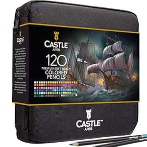 Castle Art Supplies 120 色鉛筆ジップアップ セットは、すべてのアーティストに最適です。滑らかで高品質なカラーコアと色鉛筆をブレンドして重ね塗りできる便利で丈夫なトラベルケースに入っています。 Castle Art Supplies 120 Colored Pencils Zip-Up Set