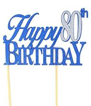 All About 詳細ハッピートッパー、1 個、80 歳の誕生日、ケーキ、パーティー装飾 (ブルー & シルバー)、6 x 8 All About Details Happy Topper,1pc, 80th Birthday, Cake, Party Decor (Blue & Silver), 6 x 8画像