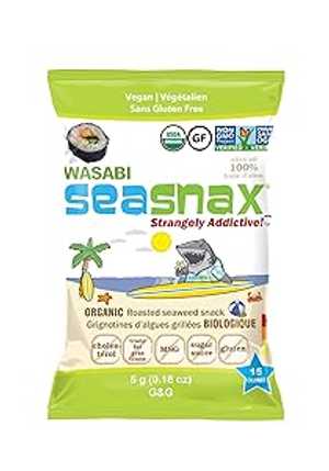 SeaSnax Organic Roasted Seaweed Snack, Wasabi, 0.18 Ounce (Pack of 6)
