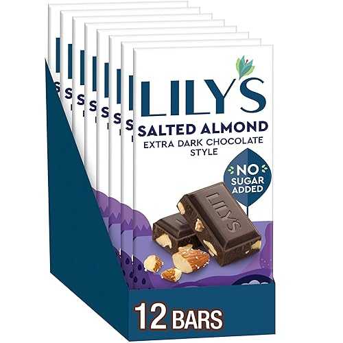 LILY'S Salted Almond Extra Dark Chocolate Style No Sugar Added, Sweets Bars, 2.8 oz (12 Count)