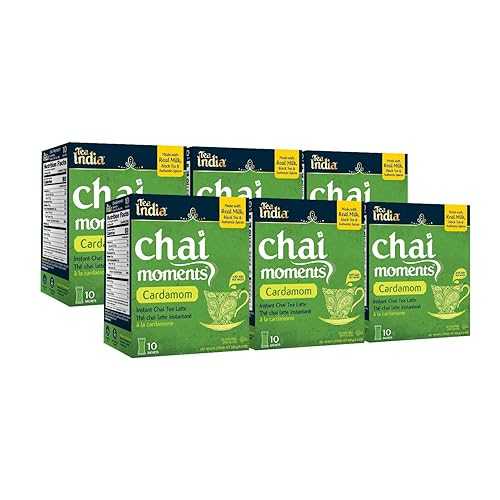 Tea India Chai Moments Cardamom Chai Tea Instant Latte Mix Flavorful Blend Of Premium Black Tea, Cardamom & Natural Ingredients Traditional Indian Tea Individually wrapped 10 Sachets Pack of 6