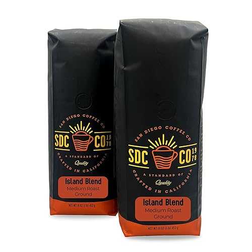 San Diego Coffee Island Blend, Medium Roast, Ground Coffee, 16-Ounce Bags (Pack of 2) Caf・・ molido tostado