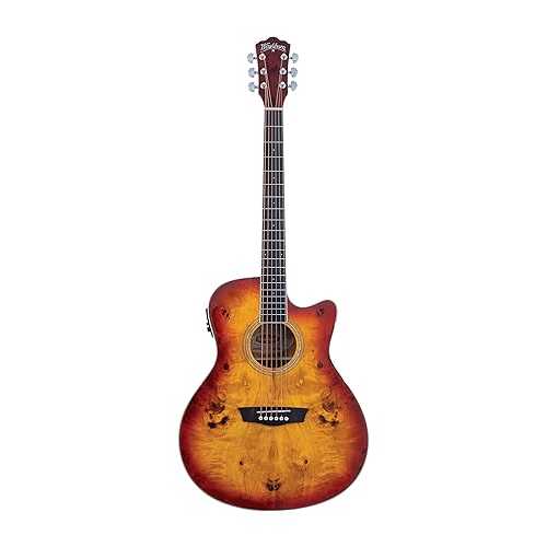 Washburn Deep Forest Burl ACE Acoustic Electric Guitar, Amber Fade (DFBACEA)