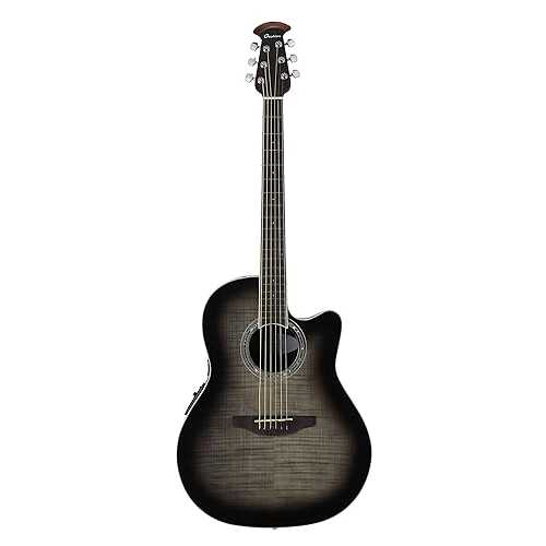 Ovation Celebrity Standard Exotic Mid-Depth Acoustic-Electric Guitar, Transparent Black Flame Maple (CS24P-TBBY)
