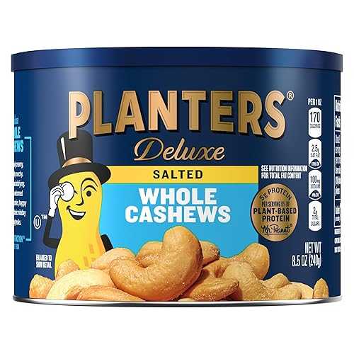 PLANTERS Deluxe Salted Whole Cashews, Party Snacks, Plant-based Protein, 8.5 薬局衡オンス Canister