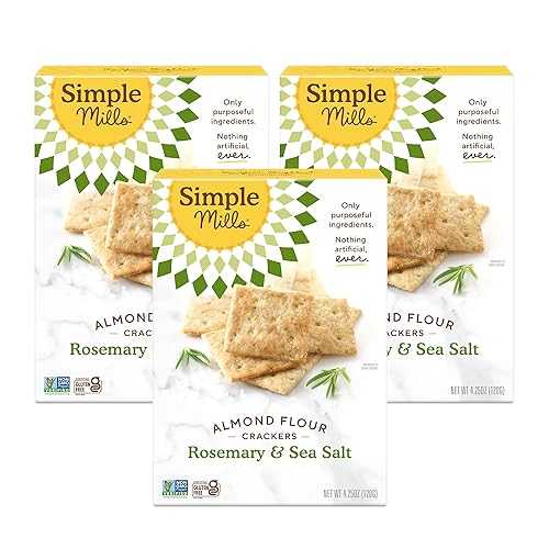 Simple Mills Almond Flour Crackers, Rosemary \u0026 Sea Salt - Gluten Free, Vegan, Healthy Snacks, 4.25 Ounce (Pack of 3)