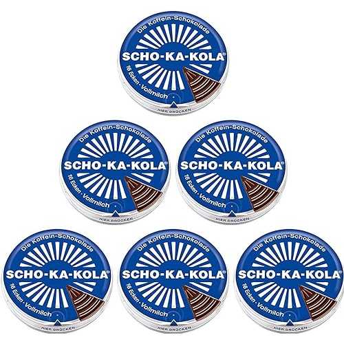 Milk Chocolate SCHO-KA-KOLA with natural Caffeine from Cocoa, Cola-Nut-Powder and Coffee 6 tins x 100 g/Germany