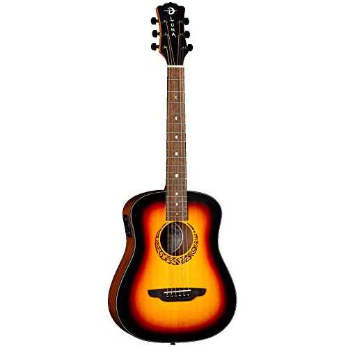 Luna Guitars Safari Tribal 6 String Acoustic/Electric Guitar, Right, Tobacco Sunburst Satin (SAFTRIBAL E TSB)