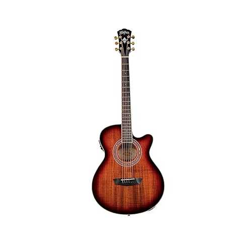 Washburn Festival Series Cutaway Mini Jumbo Acoustic Electric Guitar Koa Burst Perfect for Smaller Young Learners \u0026 Musicians Standard Acoustic-Electric Guitars Seen On MTV\u0027s Unplugged Series Washburn Festival Series Cutaway