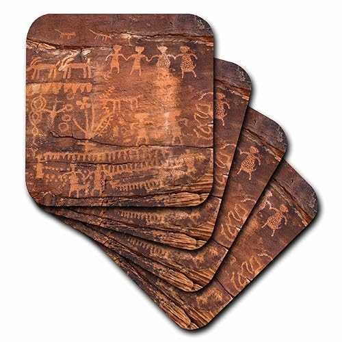 3dRose 3D Rose USA-Southwest-Indian Petroglyphs On Sandstone Ceramic Tile Coasters, Multicolor