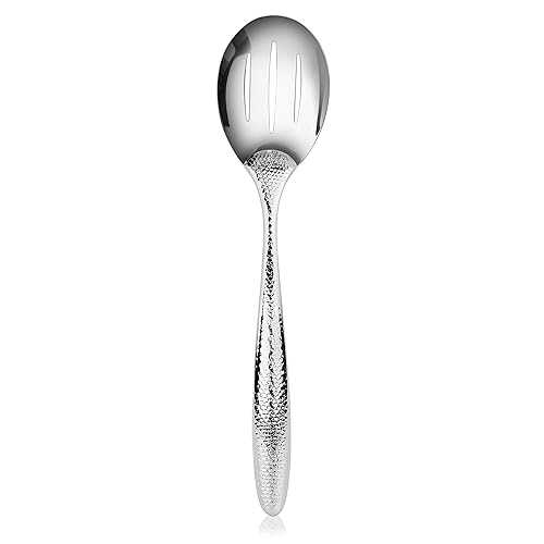 New Star Foodservice Mars Collection, Stainless Steel, 18/8 Hammered Hollow Handle Slotted Serving Spoon, 13-Inch, 4.8 Ounces画像